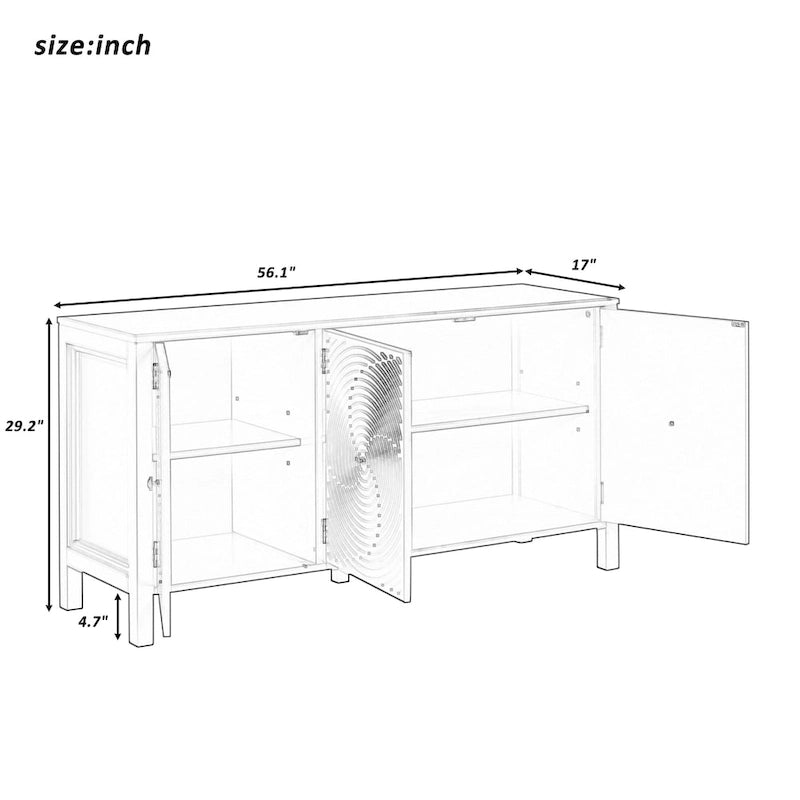 Sideboard mit geschwungenen Türen mit Wirbelmuster