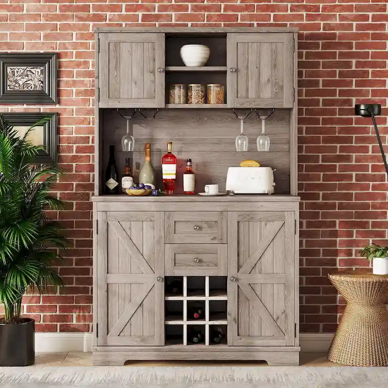 Farmhouse Kaffeebar-Schrank mit Weinregal & Ablagen