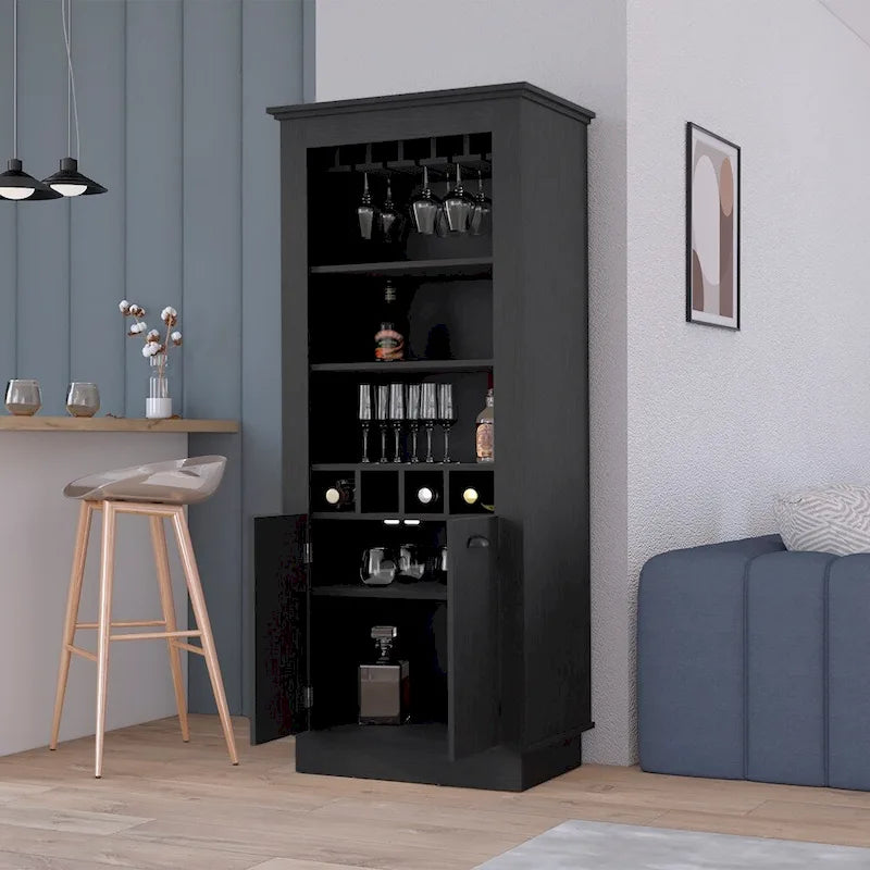Barschrank mit Weinflaschenhalterung für 4 Flaschen & Gläserhalter