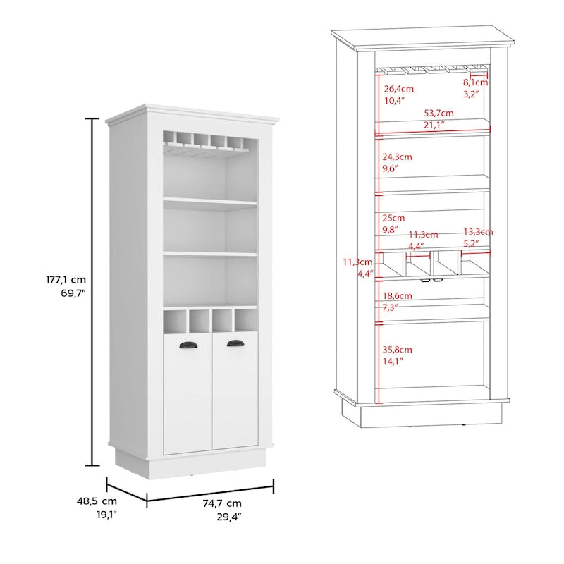 Barschrank mit Weinflaschenhalterung für 4 Flaschen & Gläserhalter