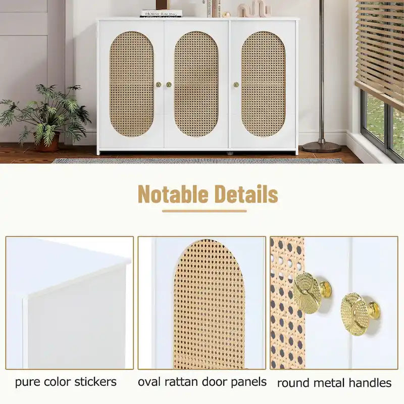 Retro-Sideboard mit 3 Türen und Rattan-Paneelen