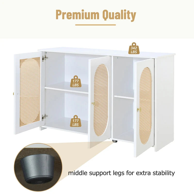 Retro-Sideboard mit 3 Türen und Rattan-Paneelen