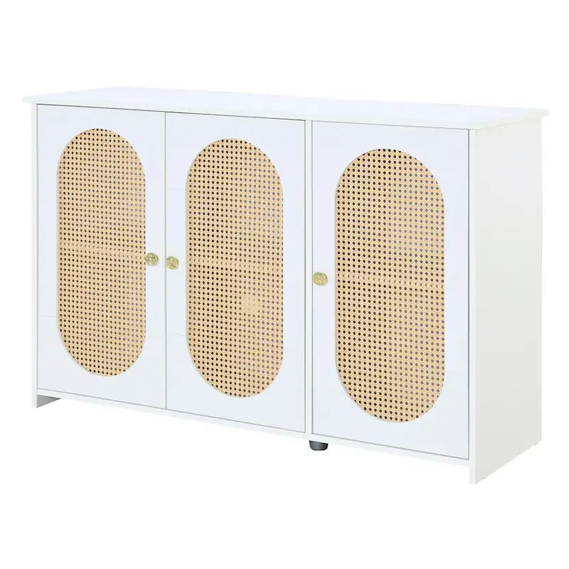 Retro-Sideboard mit 3 Türen und Rattan-Paneelen