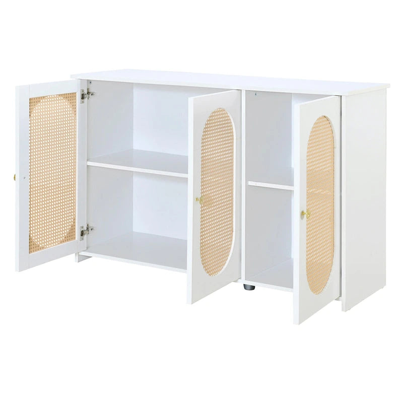 Retro-Sideboard mit 3 Türen und Rattan-Paneelen