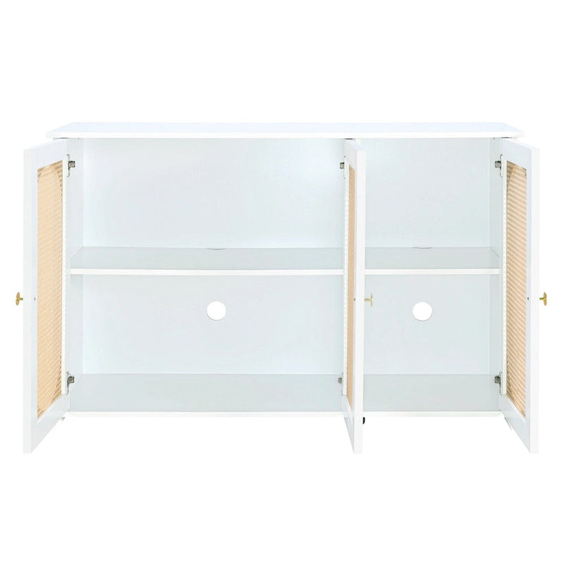 Retro-Sideboard mit 3 Türen und Rattan-Paneelen