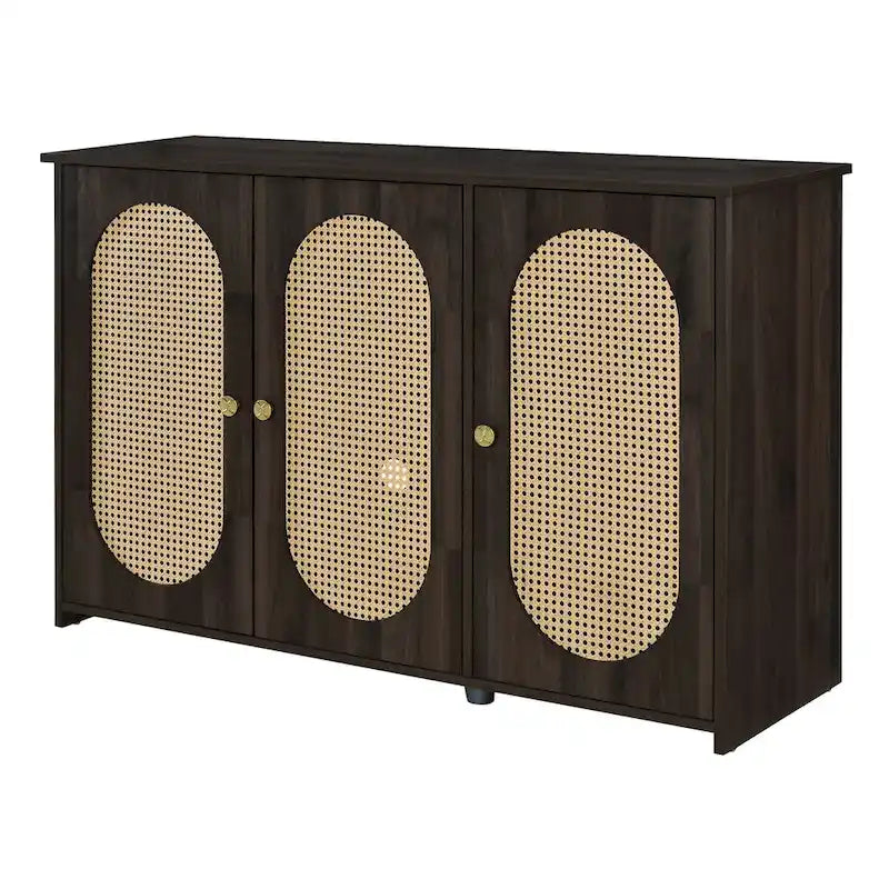 Retro-Sideboard mit 3 Türen und Rattan-Paneelen