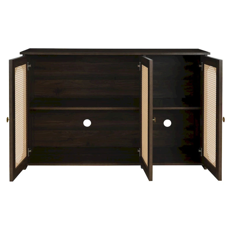 Retro-Sideboard mit 3 Türen und Rattan-Paneelen