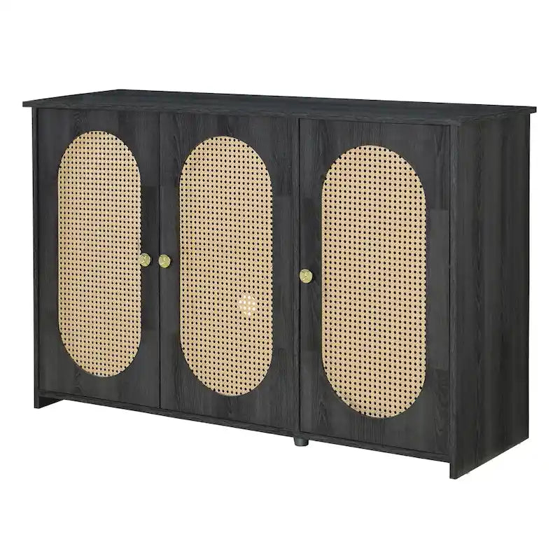 Retro-Sideboard mit 3 Türen und Rattan-Paneelen