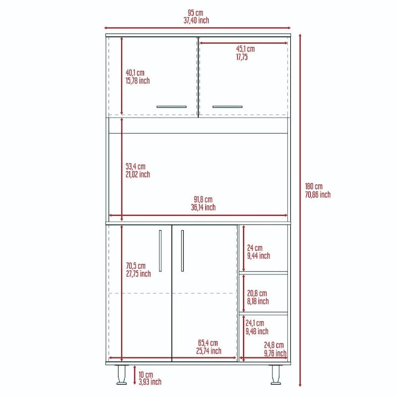 241 cm Speisekammer mit 2 Doppelschränken & 3 offenen Regalen