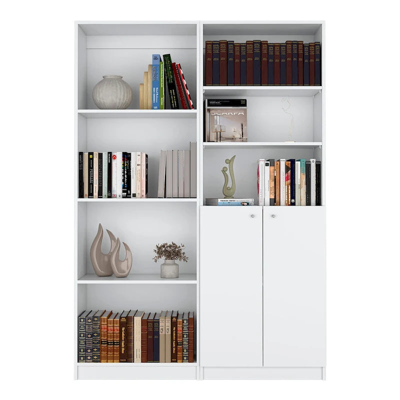 Hohes 4-stöckiges Bücherregal 2er-Set mit Schrank