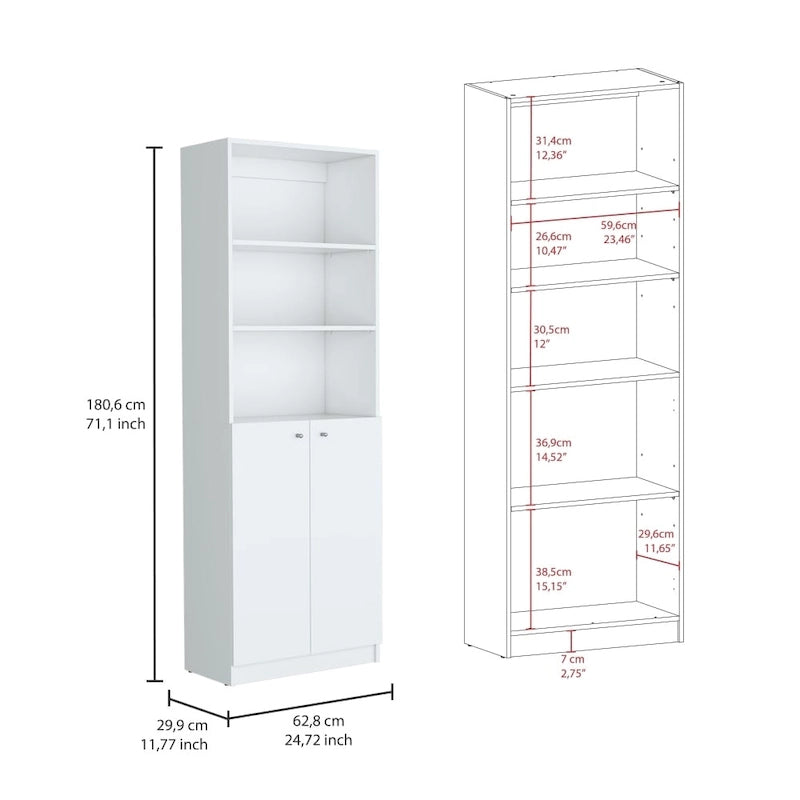 Hohes 4-stöckiges Bücherregal 2er-Set mit Schrank