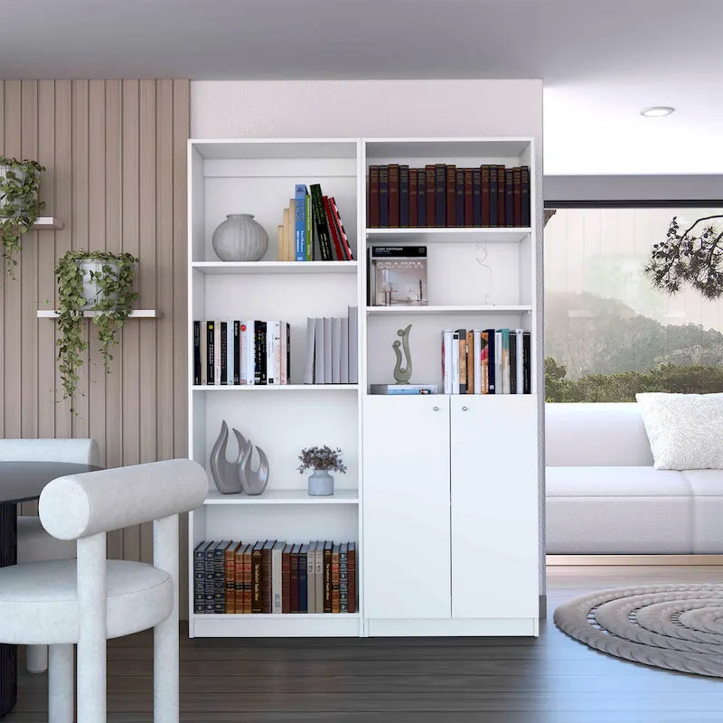 Hohes 4-stöckiges Bücherregal 2er-Set mit Schrank