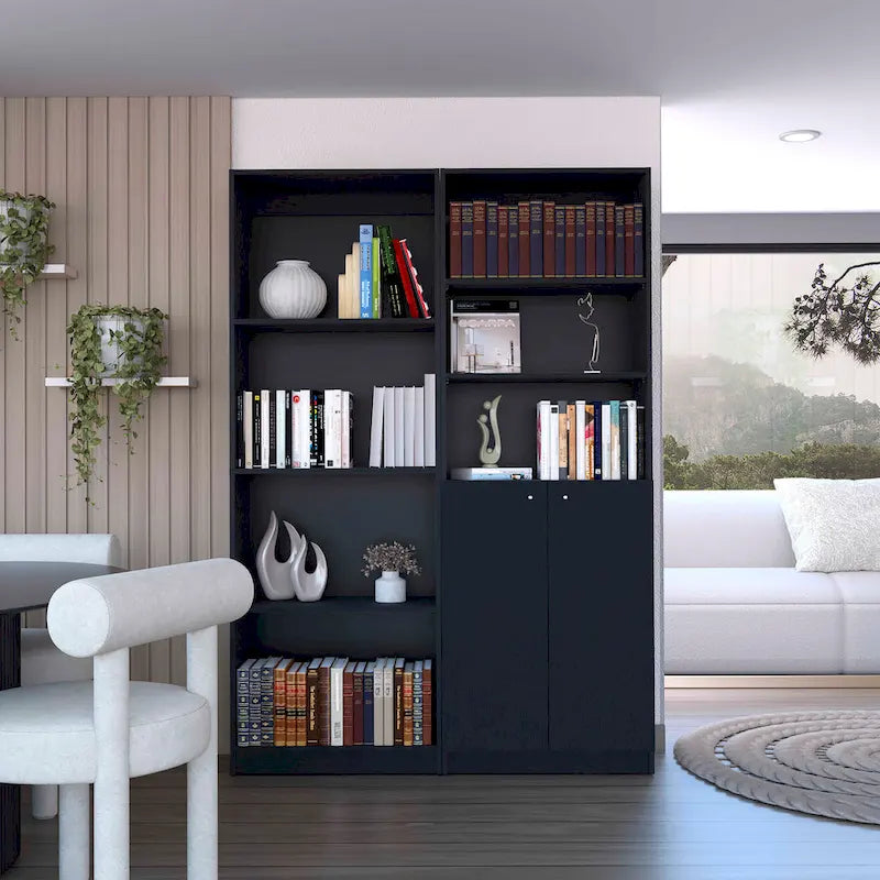 Hohes 4-stöckiges Bücherregal 2er-Set mit Schrank