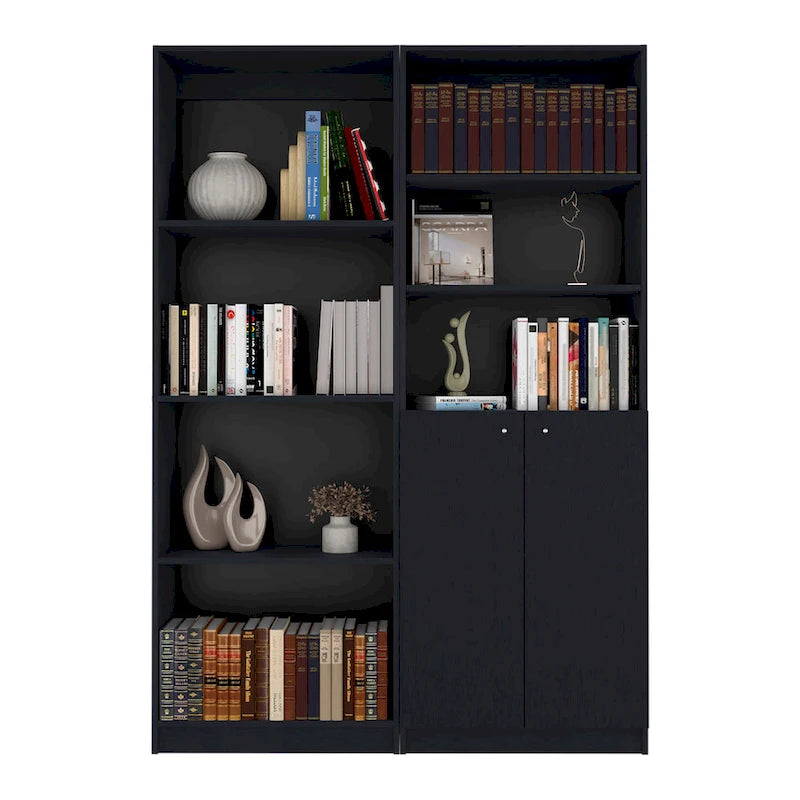 Hohes 4-stöckiges Bücherregal 2er-Set mit Schrank