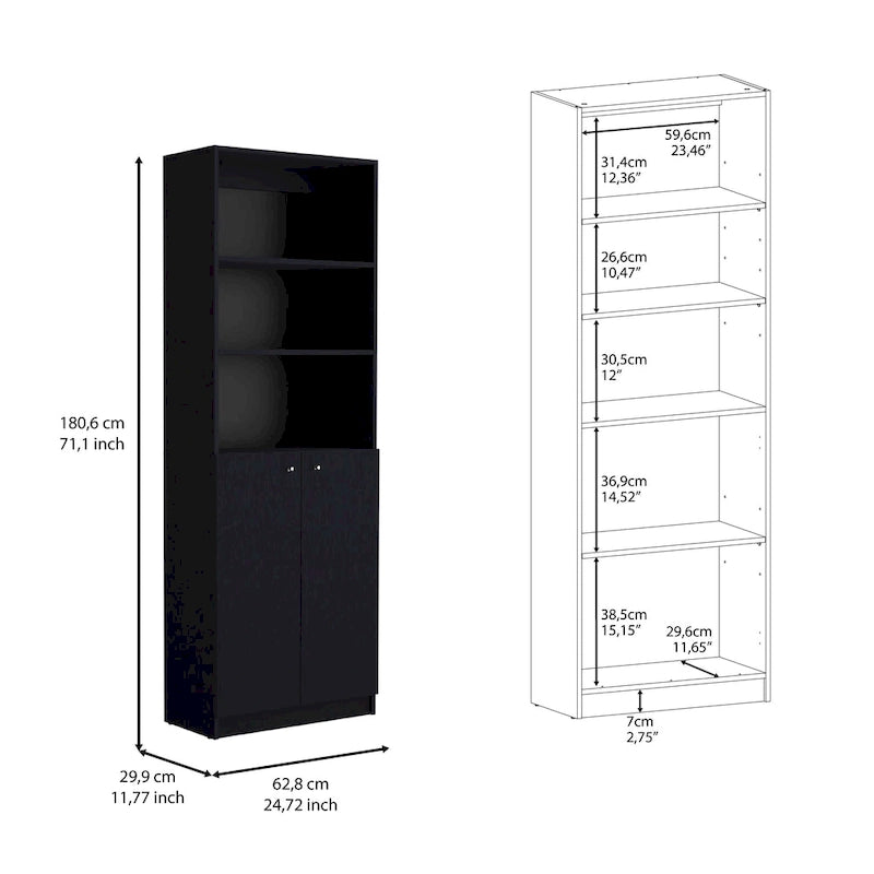 Hohes 4-stöckiges Bücherregal 2er-Set mit Schrank