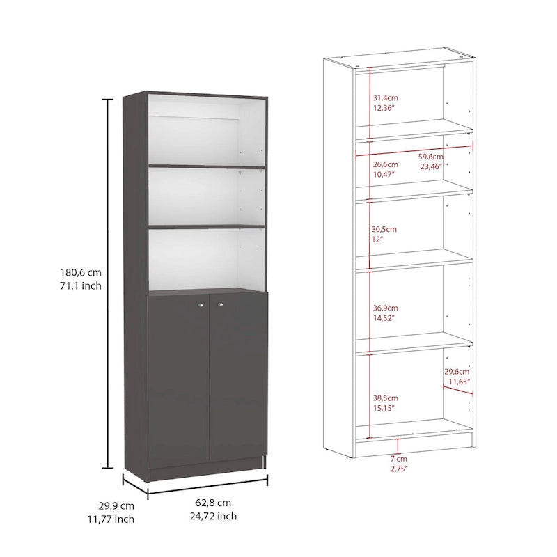 Hohes 4-stöckiges Bücherregal 2er-Set mit Schrank