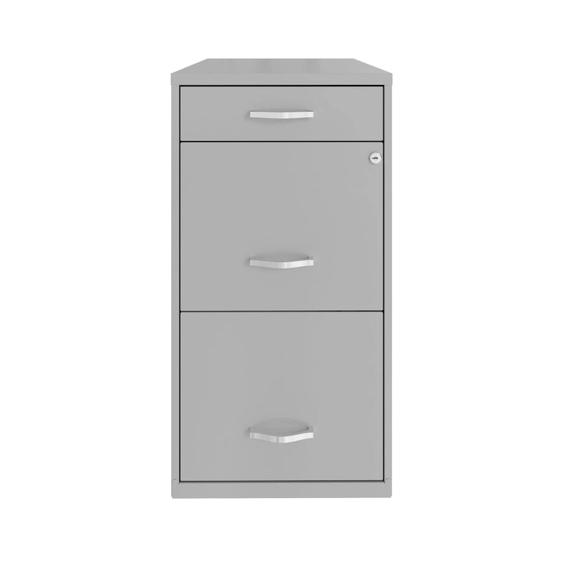 18" tiefer Metall-Rollcontainer mit 3 Schubladen – Arctic Silver
