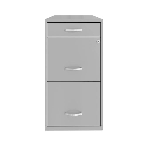 18" tiefer Metall-Rollcontainer mit 3 Schubladen – Arctic Silver
