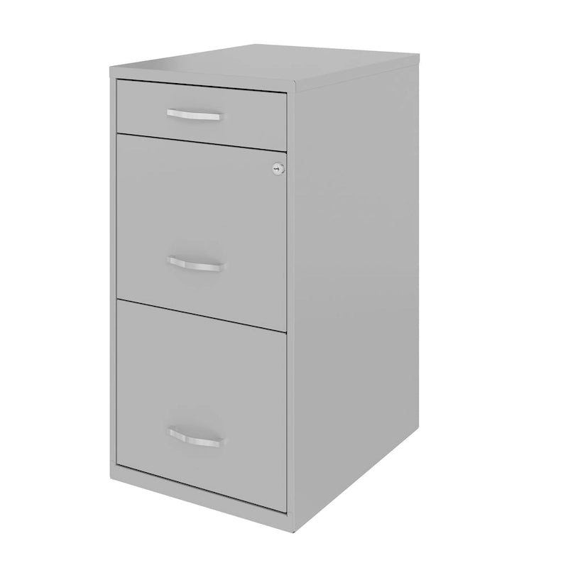 18" tiefer Metall-Rollcontainer mit 3 Schubladen – Arctic Silver