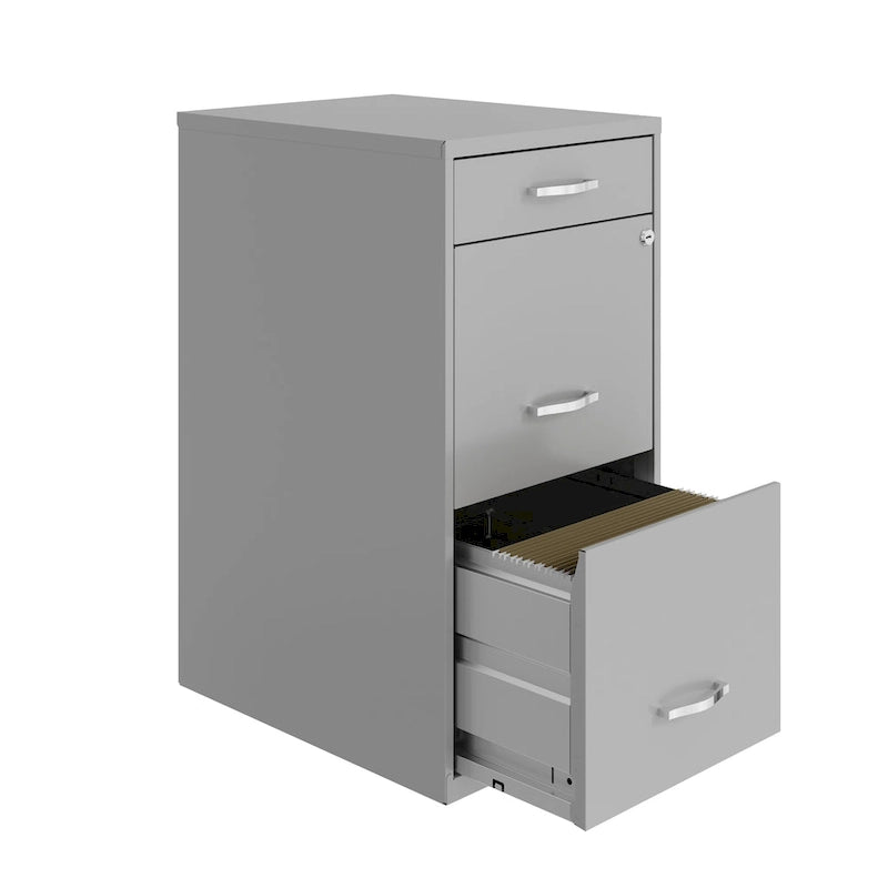 18" tiefer Metall-Rollcontainer mit 3 Schubladen – Arctic Silver