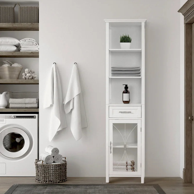 Freistehender Wäscheschrank mit Glastür und Schublade