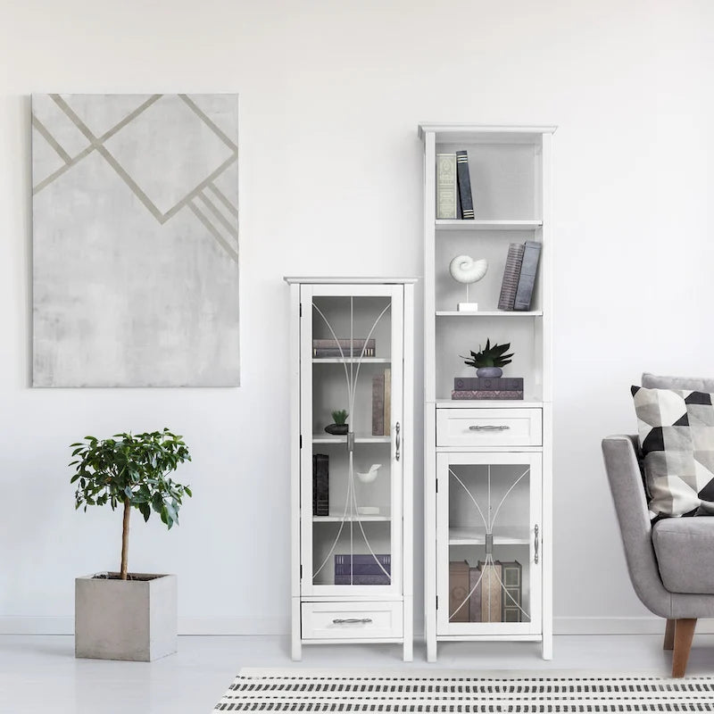Freistehender Wäscheschrank mit Glastür und Schublade