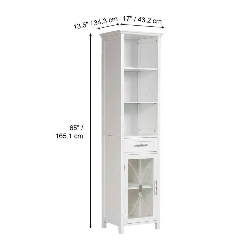 Freistehender Wäscheschrank mit Glastür und Schublade