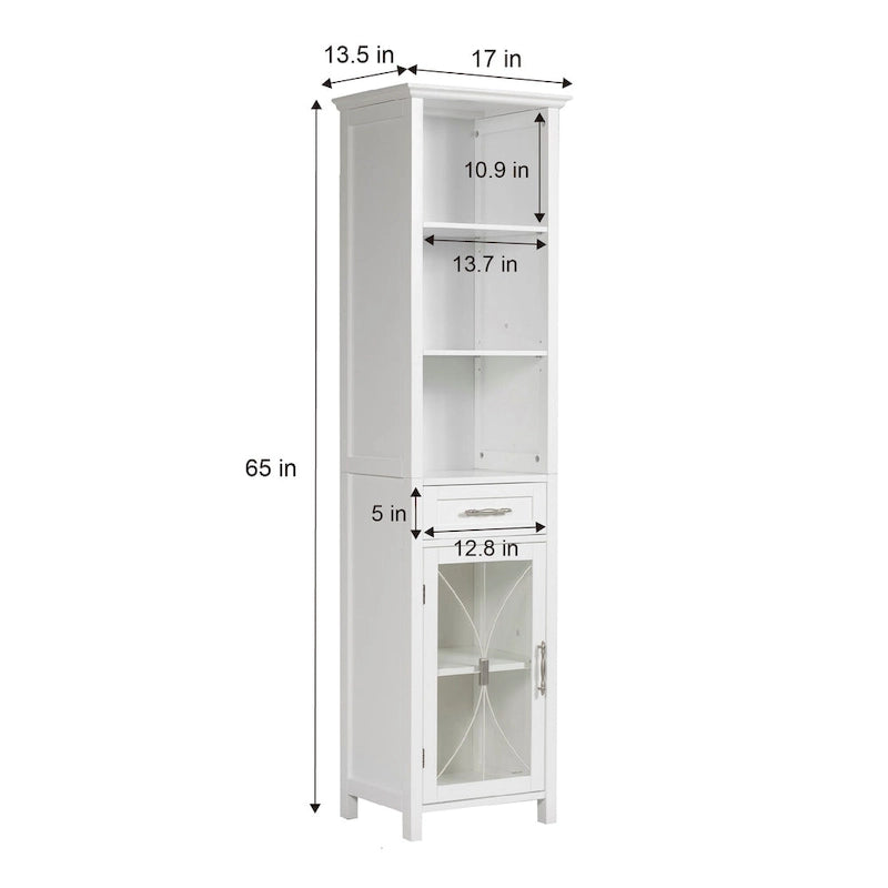 Freistehender Wäscheschrank mit Glastür und Schublade