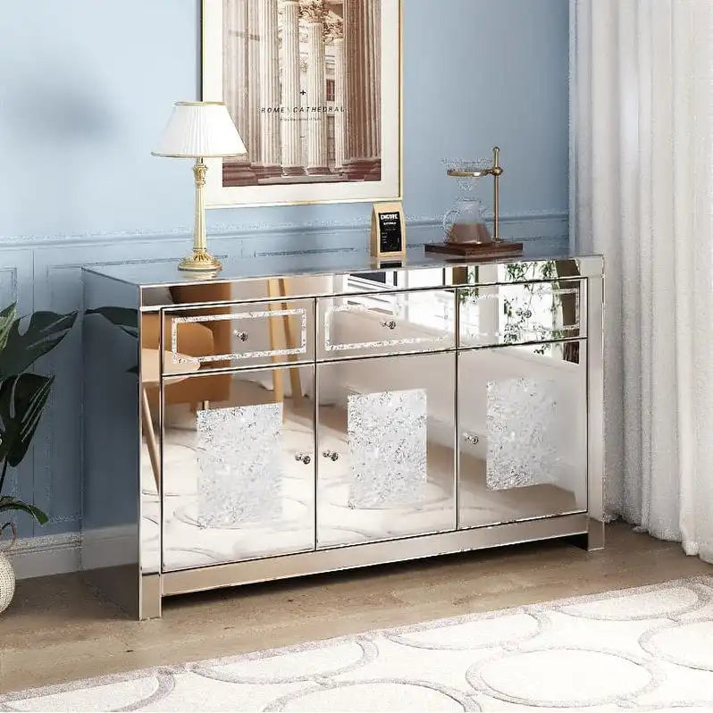 Glamour-Spiegel-Anrichte mit Diamantmuster und 3 Schubladen