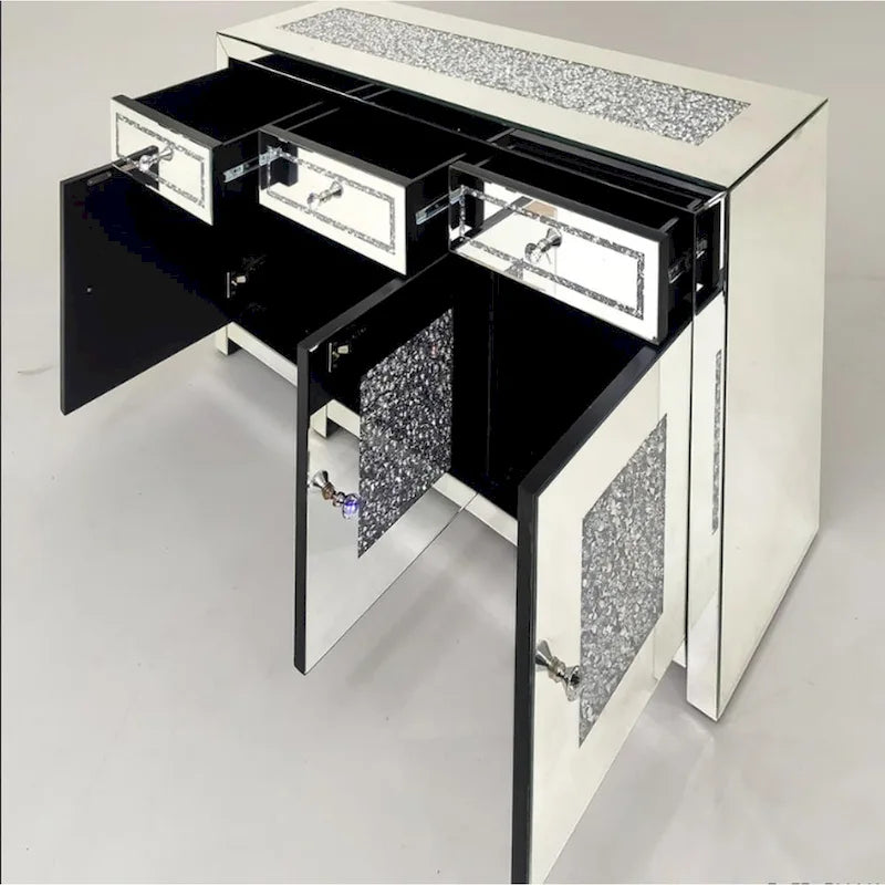 Glamour-Spiegel-Anrichte mit Diamantmuster und 3 Schubladen