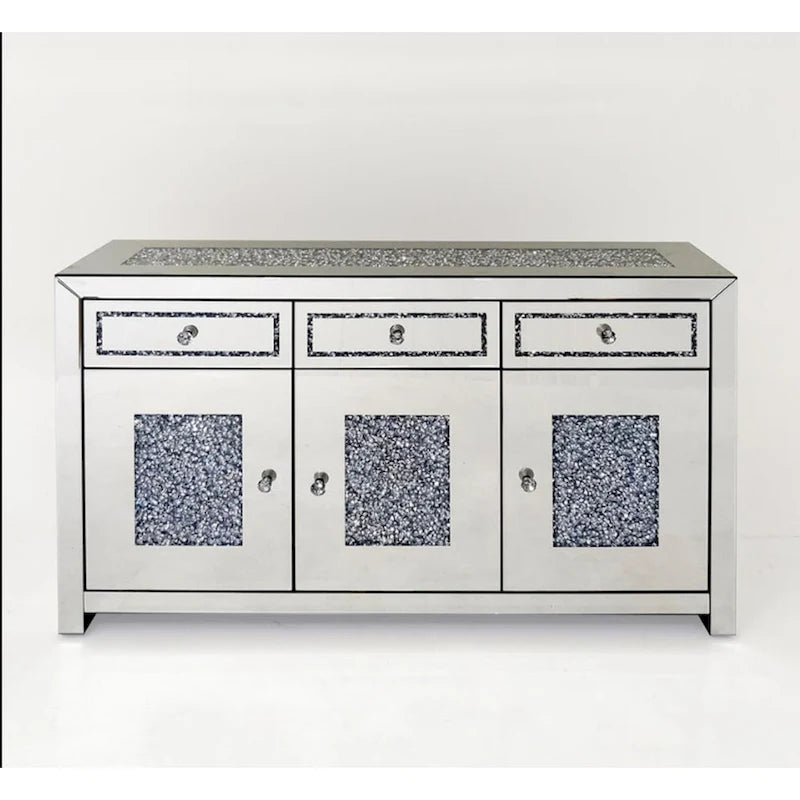Glamour-Spiegel-Anrichte mit Diamantmuster und 3 Schubladen