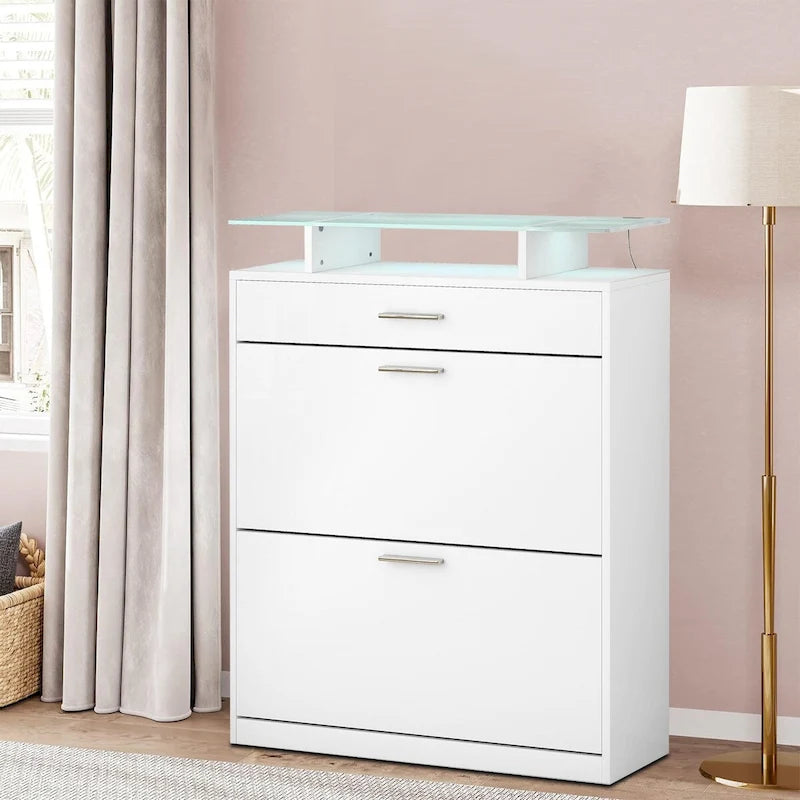 Schuhschrank mit Glasplatte und LED-Beleuchtung