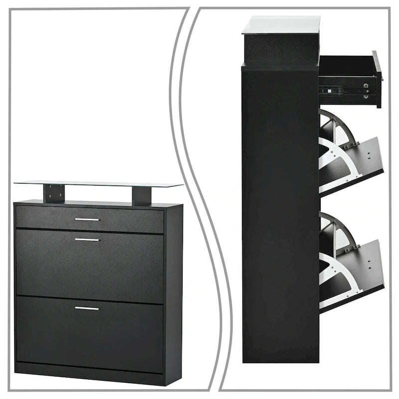 Schuhschrank mit Glasplatte und LED-Beleuchtung