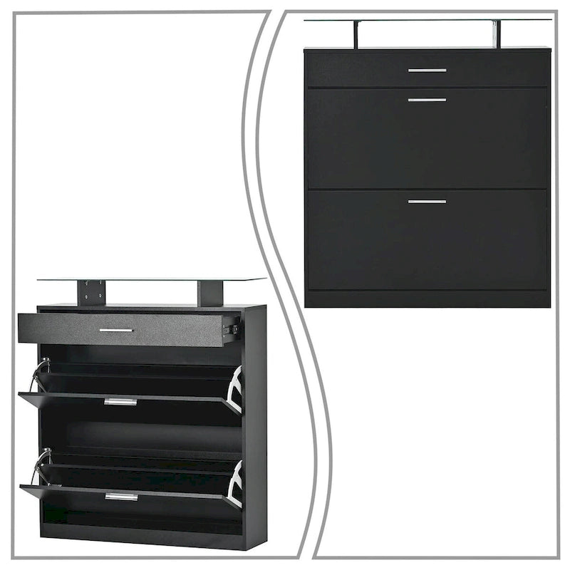 Schuhschrank mit Glasplatte und LED-Beleuchtung