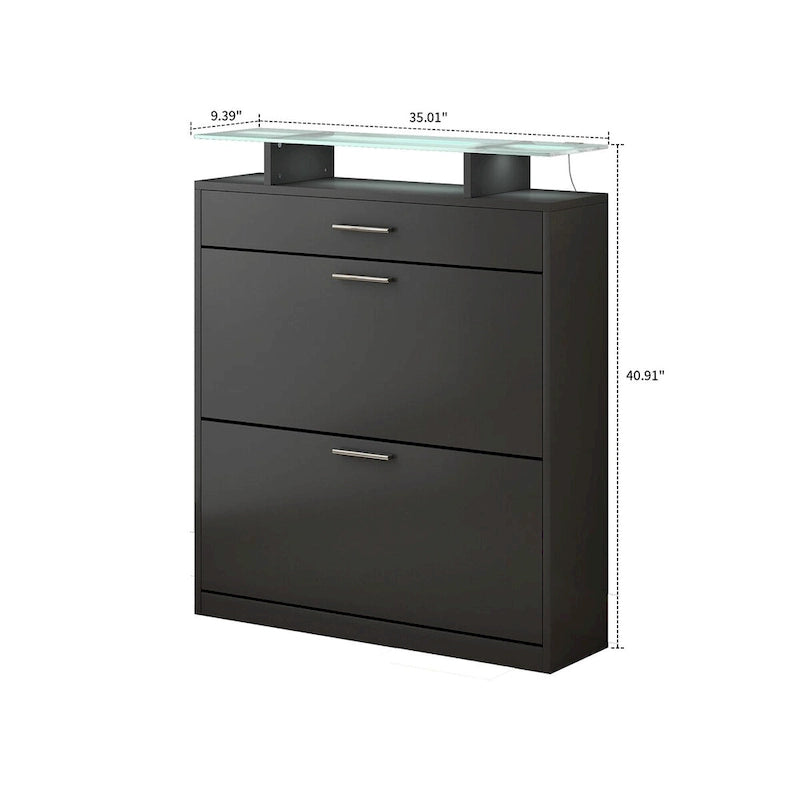 Schuhschrank mit Glasplatte und LED-Beleuchtung