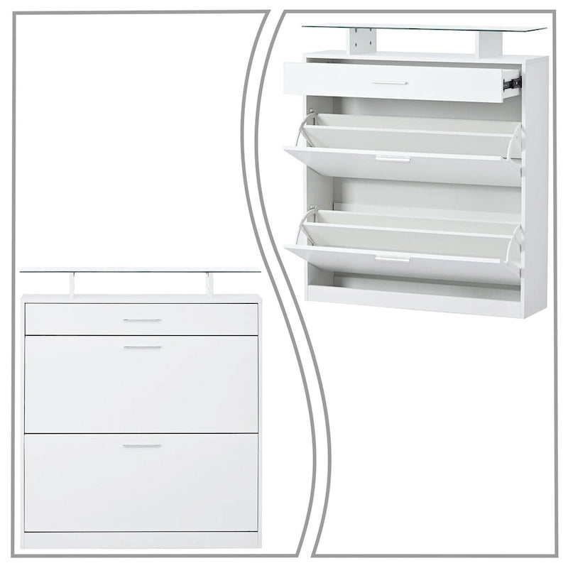 Schuhschrank mit Glasplatte und LED-Beleuchtung