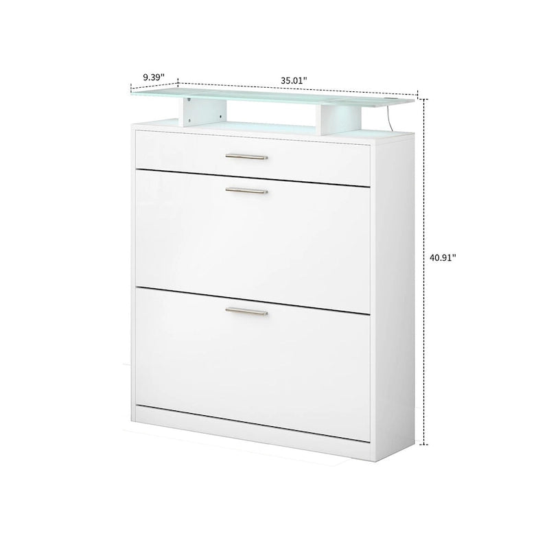 Schuhschrank mit Glasplatte und LED-Beleuchtung