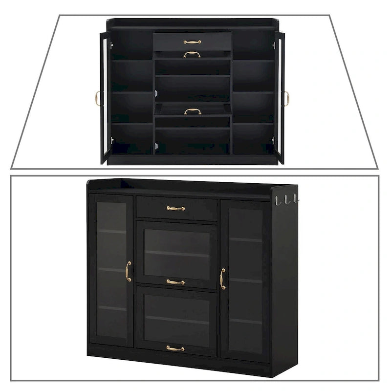 Eleganter Schuhschrank aus Holz mit goldenen Metallgriffen