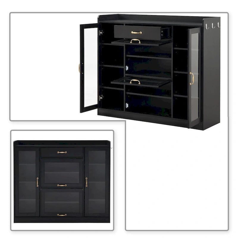 Eleganter Schuhschrank aus Holz mit goldenen Metallgriffen