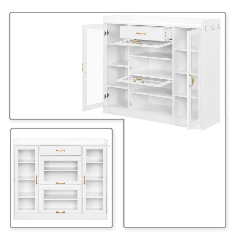 Eleganter Schuhschrank aus Holz mit goldenen Metallgriffen