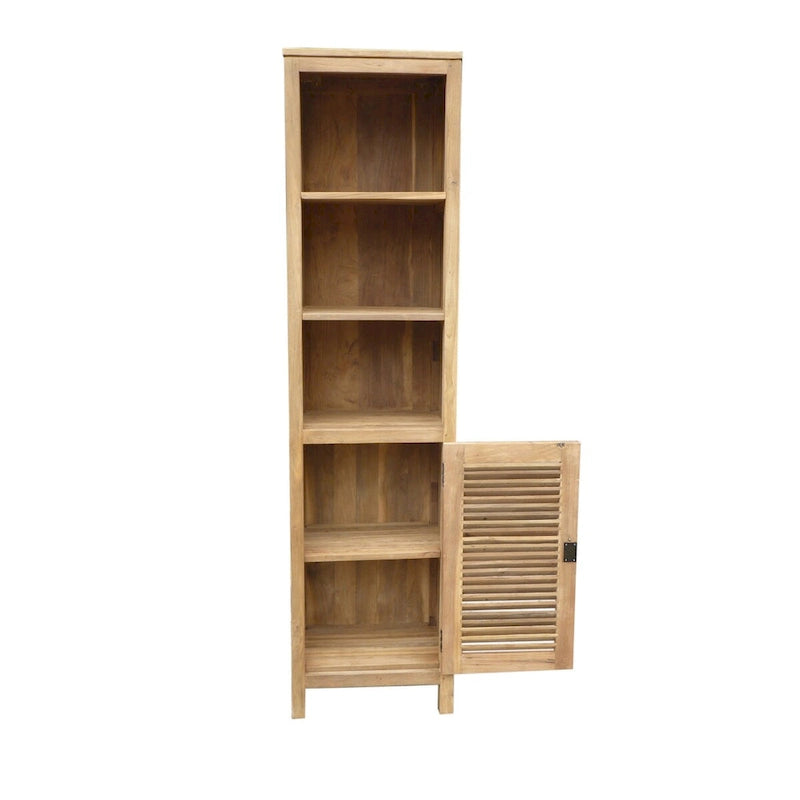 Schrank aus recyceltem Teakholz mit 3 offenen Regalböden und Lamellentür