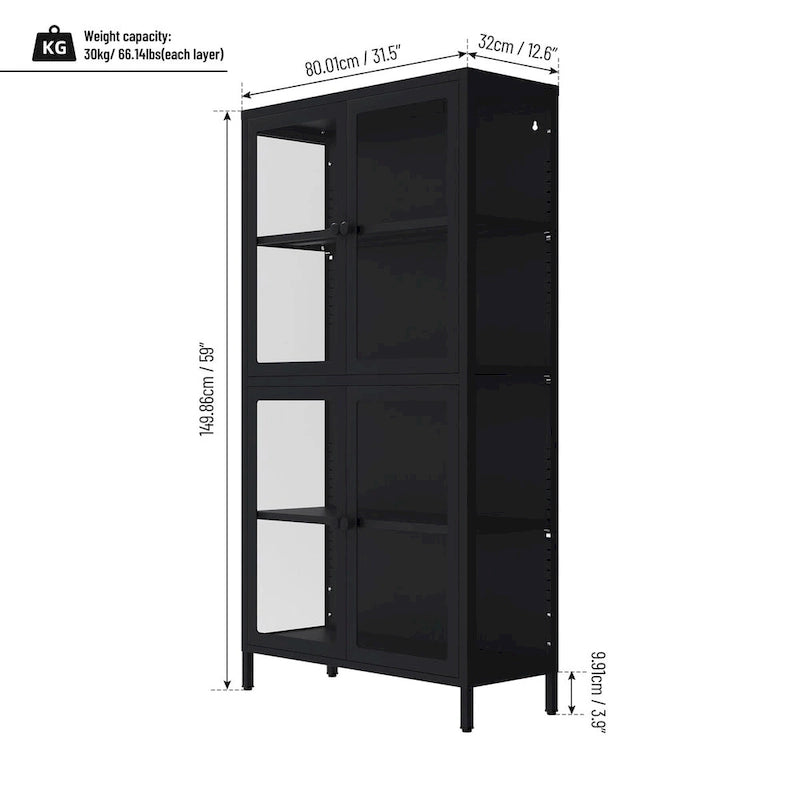Glastürschrank mit verstellbaren Einlegeböden für Küche und Wohnzimmer