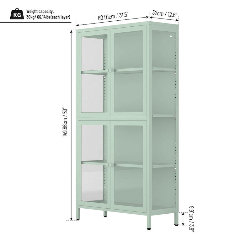 Glastürschrank mit verstellbaren Einlegeböden für Küche und Wohnzimmer