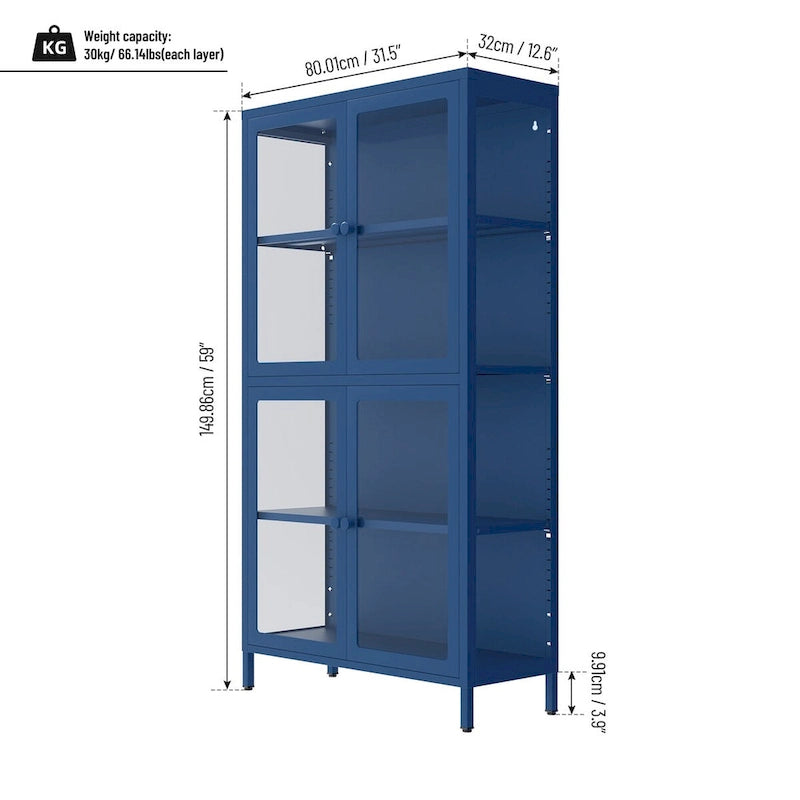 Glastürschrank mit verstellbaren Einlegeböden für Küche und Wohnzimmer