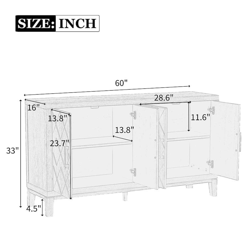 4-türiges Retro-Sideboard mit verstellbaren Einlegeböden