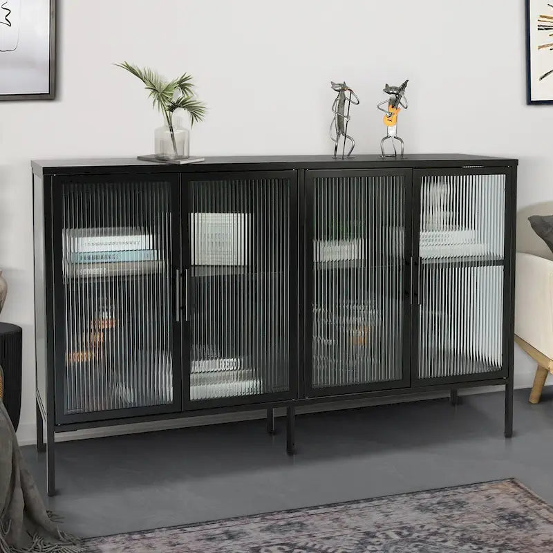 Metal Tempered Glass Cabinet with Adjustable Shelf