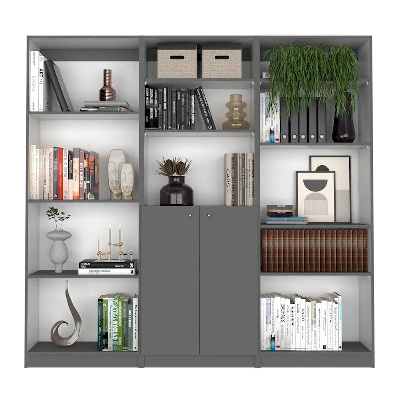 74" breites Bücherregal- und Schranksystem mit 5 Ablagen, 3er-Set
