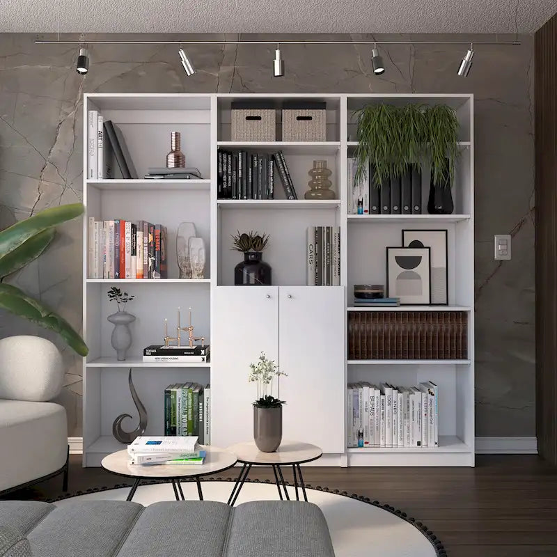 74" breites Bücherregal- und Schranksystem mit 5 Ablagen, 3er-Set