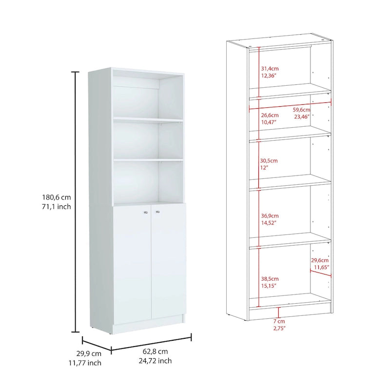 74" breites Bücherregal- und Schranksystem mit 5 Ablagen, 3er-Set