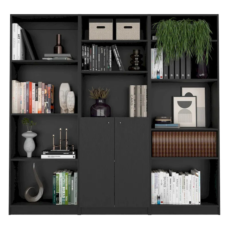 74" breites Bücherregal- und Schranksystem mit 5 Ablagen, 3er-Set